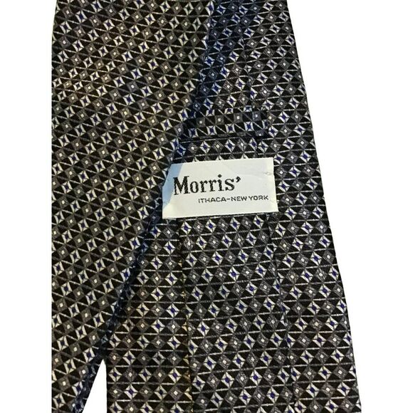 5/$10 Morris 58" Silk Geometric Tie - Black & Silver - Picture 3 of 5